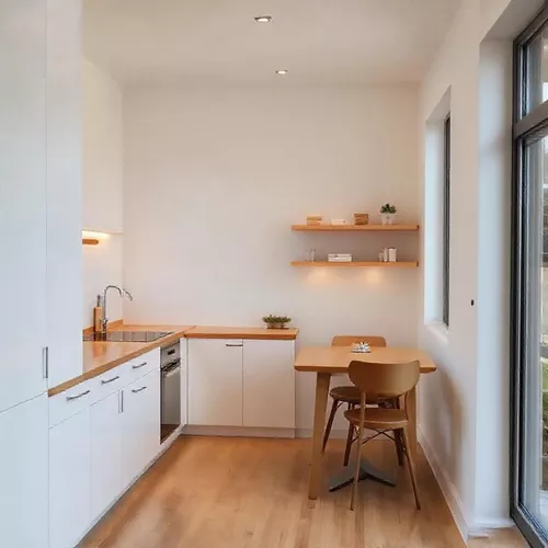 Dapur mungil minimalis dengan gantungan di dinding untuk menyimpan mug dan peralatan masak, di apartemen di Jakarta-kontraktor interior splusa.id Dapur mungil minimalis dengan gantungan di dinding untuk menyimpan mug dan peralatan masak, di apartemen di Jakarta-kontraktor interior splusa.id
