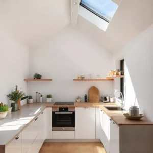 Dapur mungil minimalis dengan pencahayaan alami yang memberikan kesan luas dan segar-kontraktor interior splusa.id