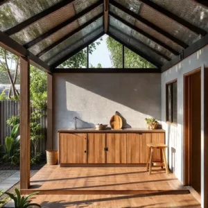 Dapur mungil minimalis dengan pencahayaan alami yang terang dan hangat-kontraktor interior splusa.id