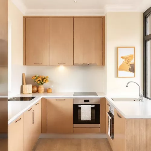 Dapur mungil minimalis dengan warna-warna hangat yang menciptakan suasana nyaman-kontraktor interior splusa.id Dapur mungil minimalis dengan warna-warna hangat yang menciptakan suasana nyaman-kontraktor interior splusa.id