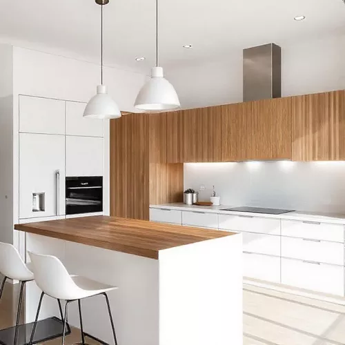 Dapur mungil modern dengan kitchen set warna putih dan aksen kayu, di rumah minimalis di Jakarta-kontraktor interior splusa.id Dapur mungil modern dengan kitchen set warna putih dan aksen kayu, di rumah minimalis di Jakarta-kontraktor interior splusa.id