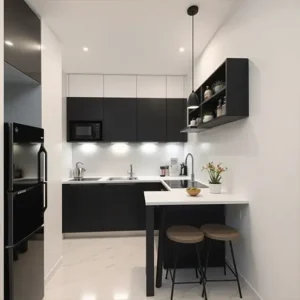 Dapur mungil modern menampilkan kesan stylish, bersih, dan berkilau-interior splusa.id