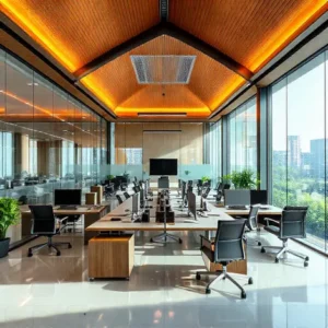 Desain Interior Kantor dengan Atap Transparan-kontraktor interior splusa.id
