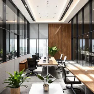 Desain Kantor Transparan dengan Partisi Kaca-kontraktor interior splusa.id