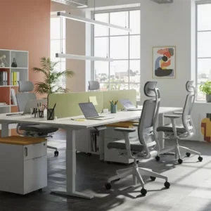 Furnitur Ergonomis untuk Meningkatkan Fokus dan Produktivitas Kerja pegawai-kontraktor interior kantor splusa.id