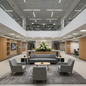 Lobby kantor yang luas dan menyambut-kontraktor interior splusa.id