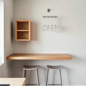 Meja bar minimalis yang menempel di dinding di dapur mungil-kontraktor interior splusa.id