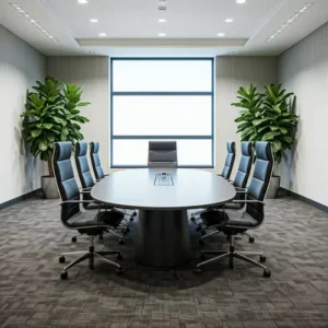 Ruang rapat dengan tanaman hias di sudut ruangan-kontraktor interior kantor splusa.id