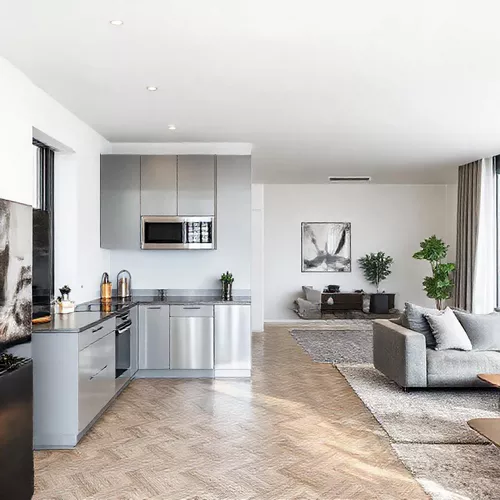 mungil dapur minimalis ukuran 1x1 open plan terbuka dengan ruang tamu kombinasi abu abu muda mungil dapur minimalis ukuran 1x1 open plan terbuka dengan ruang tamu kombinasi abu abu muda