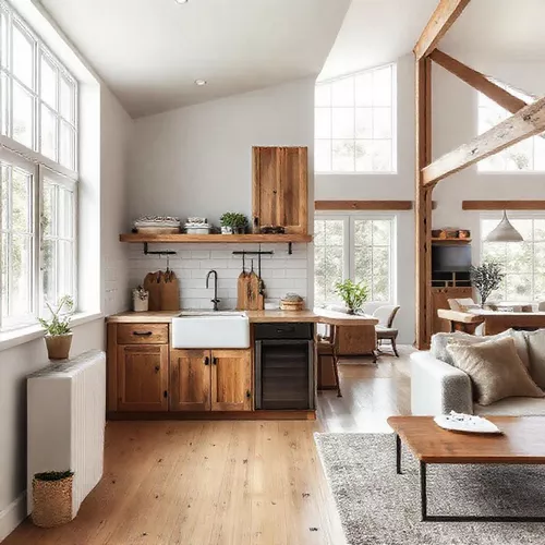 mungil dapur minimalis ukuran 1x1 open plan terbuka dengan ruang tamu konsep semi rustic mungil dapur minimalis ukuran 1x1 open plan terbuka dengan ruang tamu konsep semi rustic