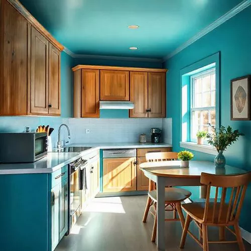 Dapur kecil dengan cat biru laut yang menenangkan-interior splusa.id Dapur kecil dengan cat biru laut yang menenangkan-interior splusa.id