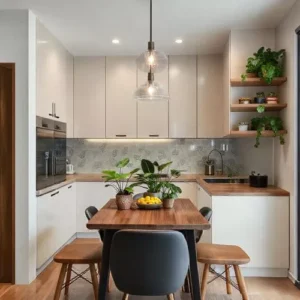 Dapur kecil dengan tanaman hias yang menambah kesan alami-interior splusa.id