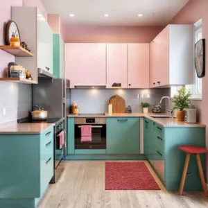 Dapur kecil dengan tren warna terkini yang stylish-interior splusa.id