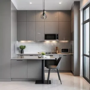Dapur kecil modern dengan warna abu-abu elegan-interior splusa.id