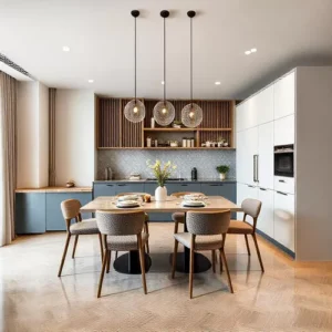 Dapur minimalis dengan warna abu-abu dan sentuhan logam-interior splusa.id