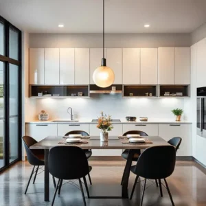 Dapur minimalis hitam dengan pencahayaan yang dramatis dan elemen stainless steel-interior splusa.id