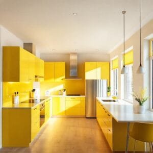 warna dapur rumah minimalis kuning