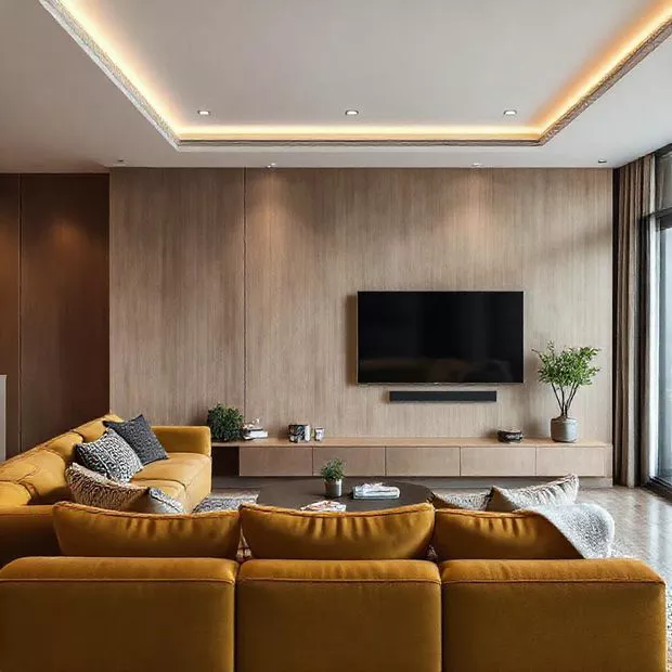 backdrop tv minimalis ruang keluarga dan sofa warna netral yang dinamis backdrop tv minimalis ruang keluarga dan sofa warna netral yang dinamis