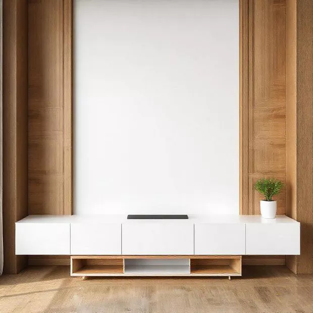 backdrop tv minimalis ruang keluarga dengan aksen kayu dan warna putih backdrop tv minimalis ruang keluarga dengan aksen kayu dan warna putih