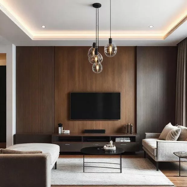 backdrop tv minimalis ruang keluarga dengan backdrop TV dan lampu gantung backdrop tv minimalis ruang keluarga dengan backdrop TV dan lampu gantung