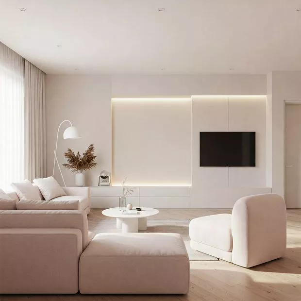 backdrop tv minimalis ruang keluarga dengan backdrop TV dan sofa warna pastel sanghat modern backdrop tv minimalis ruang keluarga dengan backdrop TV dan sofa warna pastel sanghat modern
