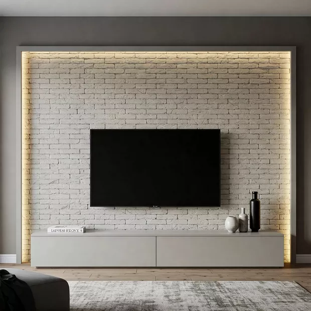 backdrop tv minimalis ruang keluarga dengan dinding bata ekspos backdrop tv minimalis ruang keluarga dengan dinding bata ekspos