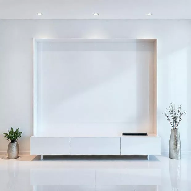 backdrop tv minimalis ruang keluarga dengan finishing glossy putih menawan backdrop tv minimalis ruang keluarga dengan finishing glossy putih menawan