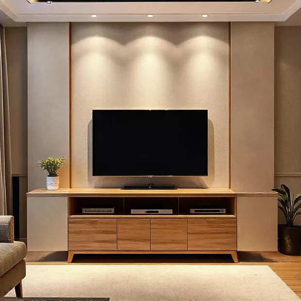 backdrop tv minimalis ruang keluarga dengan kabinet tertutup backdrop tv minimalis ruang keluarga dengan kabinet tertutup