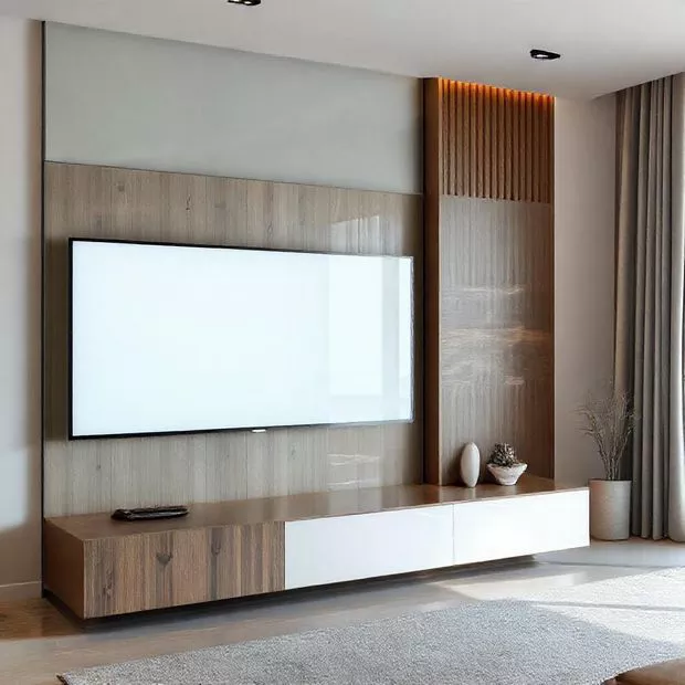 backdrop tv minimalis ruang keluarga dengan kombinasi kaca dan kayu backdrop tv minimalis ruang keluarga dengan kombinasi kaca dan kayu