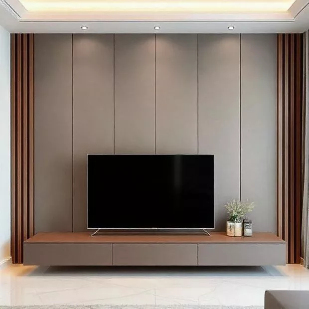 backdrop tv minimalis ruang keluarga dengan panel dinding bertekstur backdrop tv minimalis ruang keluarga dengan panel dinding bertekstur
