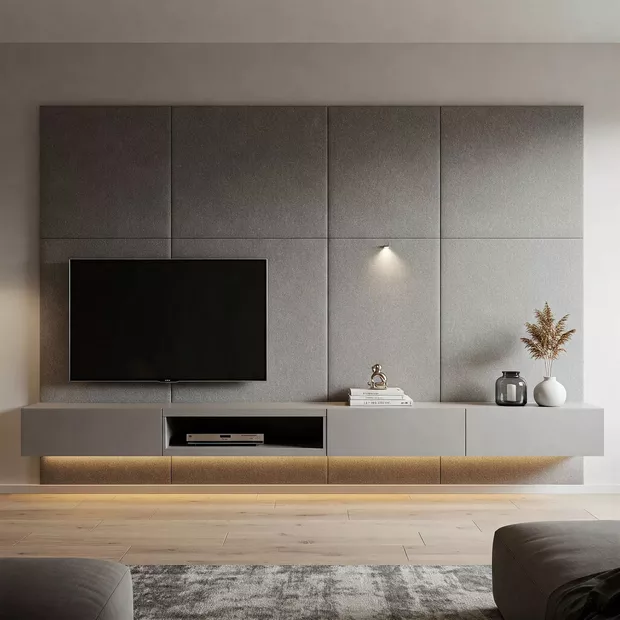 backdrop tv minimalis ruang keluarga dengan panel kain modular backdrop tv minimalis ruang keluarga dengan panel kain modular