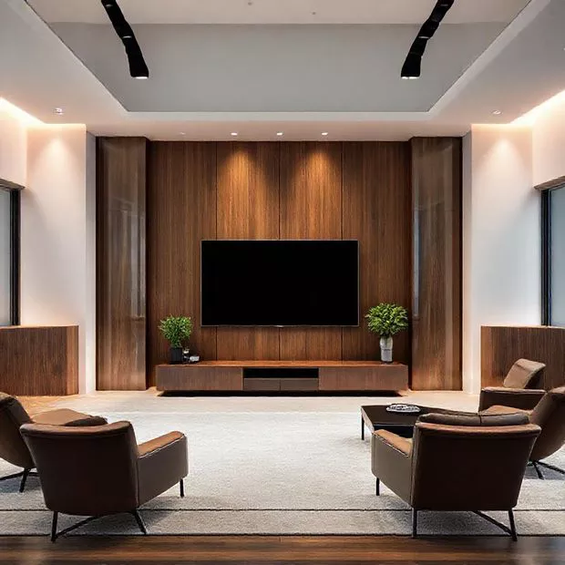 backdrop tv minimalis ruang keluarga dengan panel kayu dan kaca backdrop tv minimalis ruang keluarga dengan panel kayu dan kaca