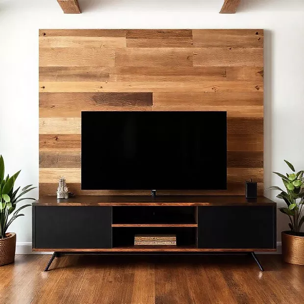 backdrop tv minimalis ruang keluarga dengan panel kayu daur ulang murah berkualitas backdrop tv minimalis ruang keluarga dengan panel kayu daur ulang murah berkualitas