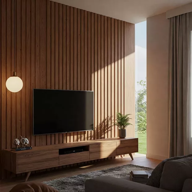 backdrop tv minimalis ruang keluarga dengan panel kayu daur ulang murah dan artistik backdrop tv minimalis ruang keluarga dengan panel kayu daur ulang murah dan artistik