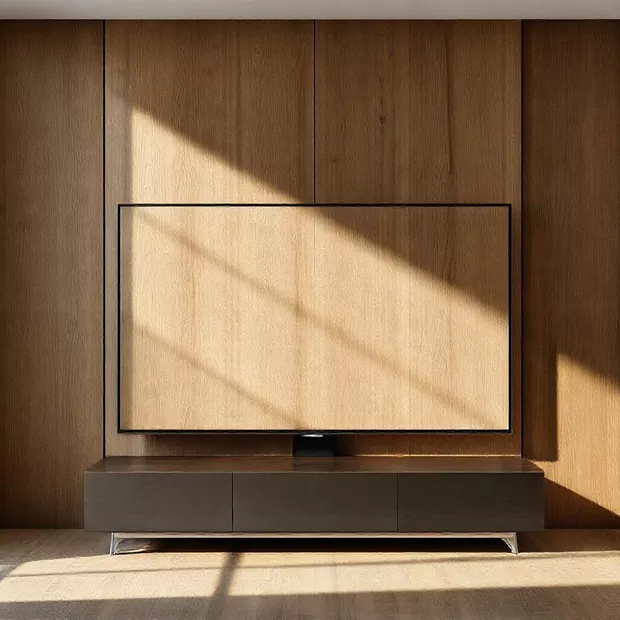 backdrop tv minimalis ruang keluarga dengan panel kayu veneer backdrop tv minimalis ruang keluarga dengan panel kayu veneer