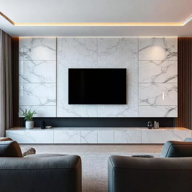 backdrop tv minimalis ruang keluarga dengan panel marmer backdrop tv minimalis ruang keluarga dengan panel marmer