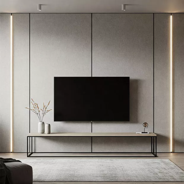backdrop tv minimalis ruang keluarga dengan perpaduan material linen kalem backdrop tv minimalis ruang keluarga dengan perpaduan material linen kalem