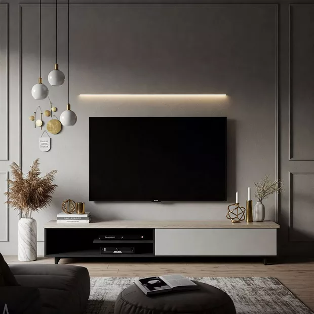 backdrop tv minimalis ruang keluarga dengan perpaduan warna monokrom backdrop tv minimalis ruang keluarga dengan perpaduan warna monokrom