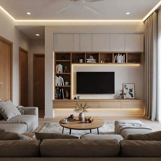 backdrop tv minimalis ruang keluarga dengan rak buku built-in di ruang keluarga yang nyaman backdrop tv minimalis ruang keluarga dengan rak buku built-in di ruang keluarga yang nyaman