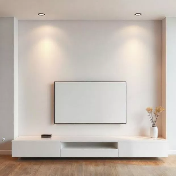 backdrop tv minimalis ruang keluarga dengan rak gantung dan tanaman hias agar sedikit hijau backdrop tv minimalis ruang keluarga dengan rak gantung dan tanaman hias agar sedikit hijau