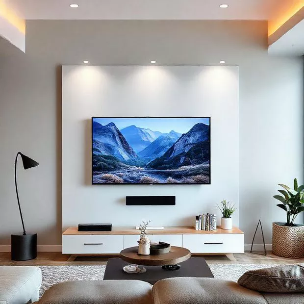 backdrop tv minimalis ruang keluarga dengan rak gantung di ruang keluarga yang nyaman backdrop tv minimalis ruang keluarga dengan rak gantung di ruang keluarga yang nyaman