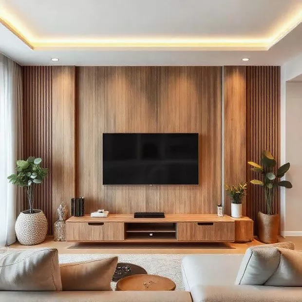 backdrop tv minimalis ruang keluarga dengan rak gantung di ruang keluarga backdrop tv minimalis ruang keluarga dengan rak gantung di ruang keluarga