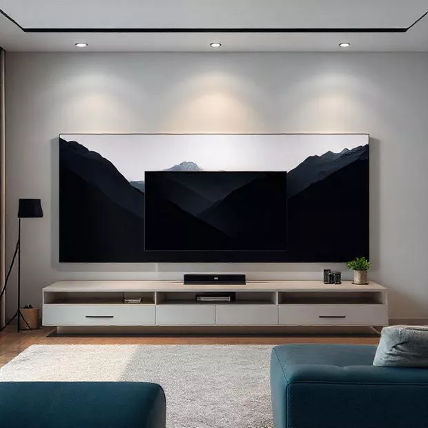 backdrop tv minimalis ruang keluarga dengan rak penyimpanan terbuka backdrop tv minimalis ruang keluarga dengan rak penyimpanan terbuka