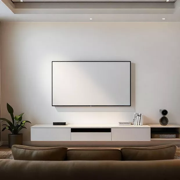 backdrop tv minimalis ruang keluarga dengan rak penyimpanan tersembunyi backdrop tv minimalis ruang keluarga dengan rak penyimpanan tersembunyi