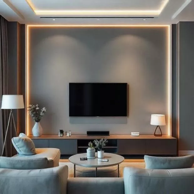 backdrop tv minimalis ruang keluarga dengan warna monokrom di ruang keluarga backdrop tv minimalis ruang keluarga dengan warna monokrom di ruang keluarga