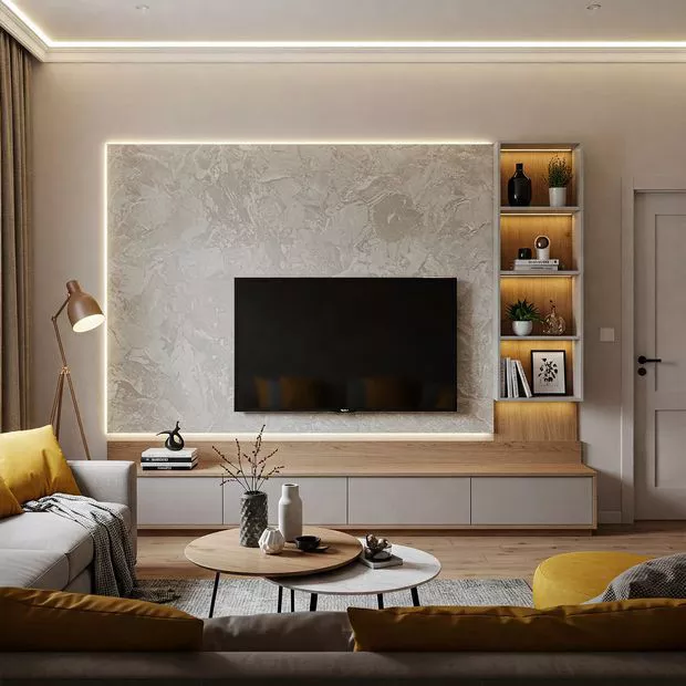 backdrop tv minimalis ruang keluarga dengan warna netral di ruang keluarga modern backdrop tv minimalis ruang keluarga dengan warna netral di ruang keluarga modern