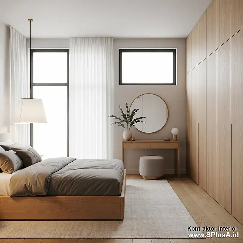 kamar tidur dengan lemari compact scandinavia minimalis modern -Kontraktor Interior splusa.id