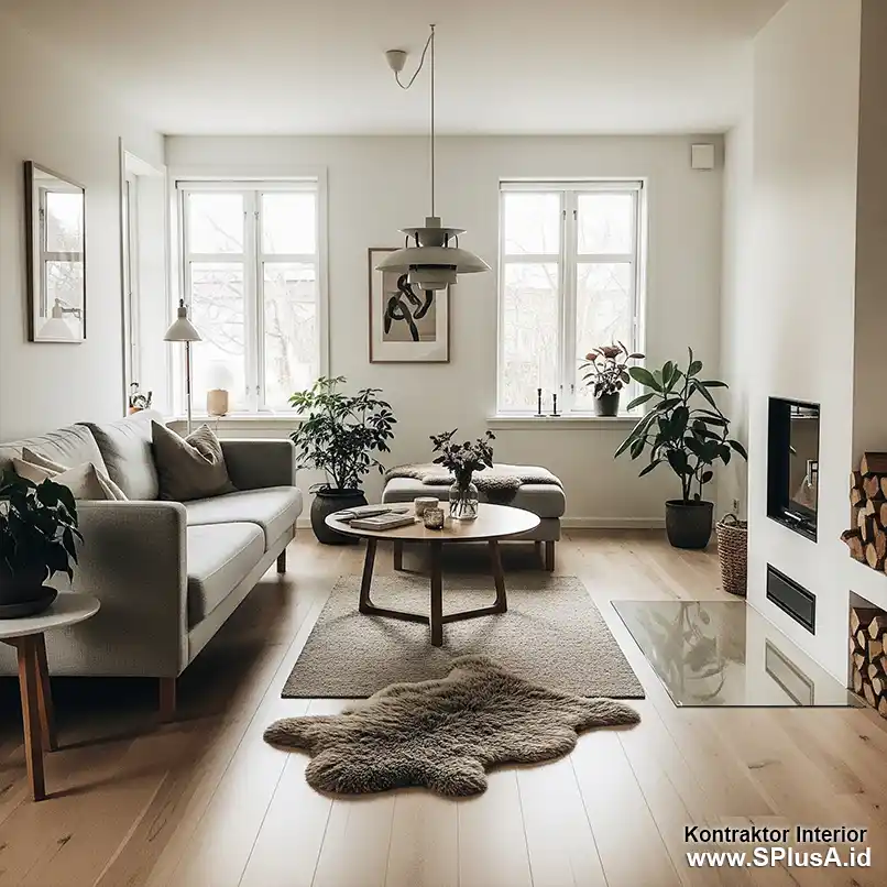 ruang santai keluarga scandinavia minimalis modern -Kontraktor Interior splusa.id