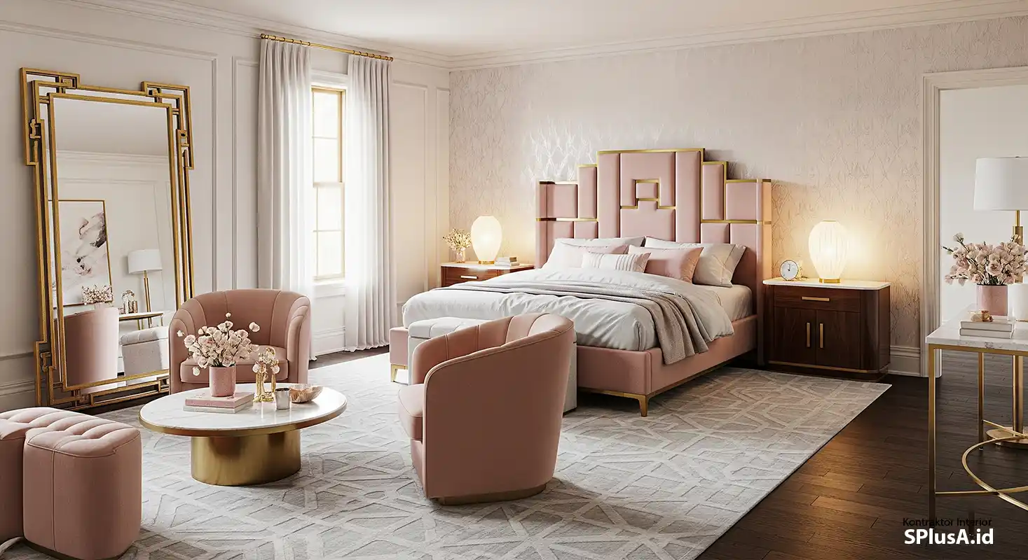 harga borongan interior per meter-kamar tidur utama dengan interior art deco mewah-jasa interior splusa.id