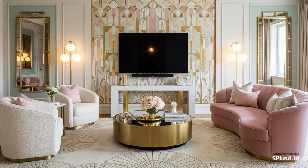 harga borongan interior per meter-ruang santai keluarga dengan interior art deco mewah-kontraktor interior splusa.id